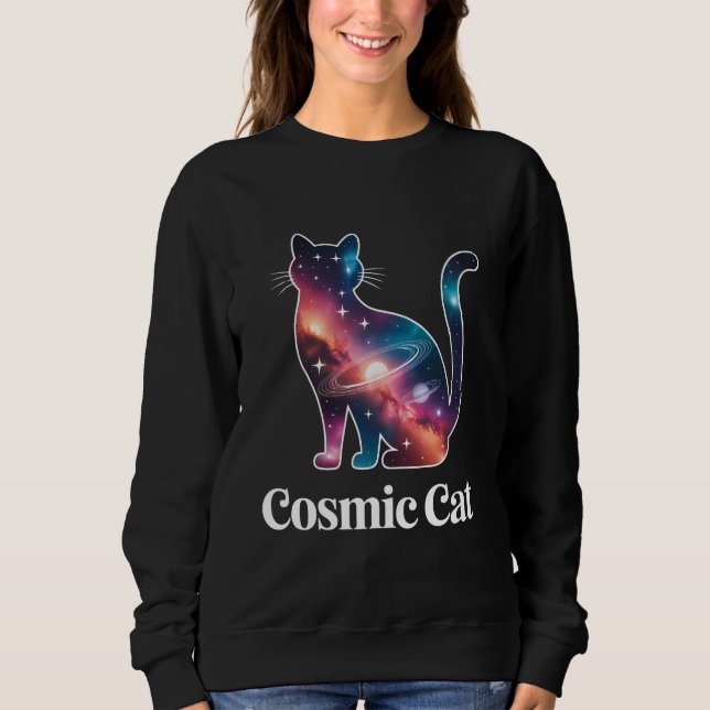 Sweatshirt Chat cosmique Silhouette Galaxie Espace Étoiles Cé (Devant)