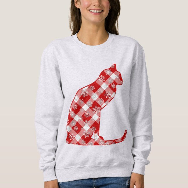 Sweatshirt Chat dans un Buffalo Rouge Plaid Motif de Noël (Devant)