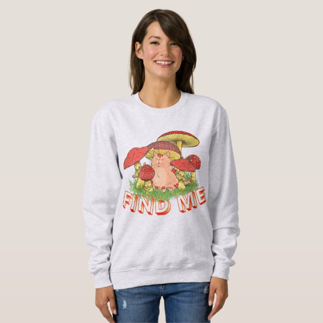 Sweatshirt Chat drôle Champignon (Devant entier)