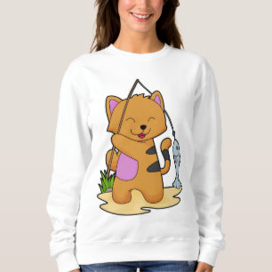 Sweatshirt Chat en Fisher avec la baguette de pêche et le poi