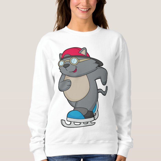 Sweatshirt Chat en patinage sur glace avec patins sur glace (Devant)