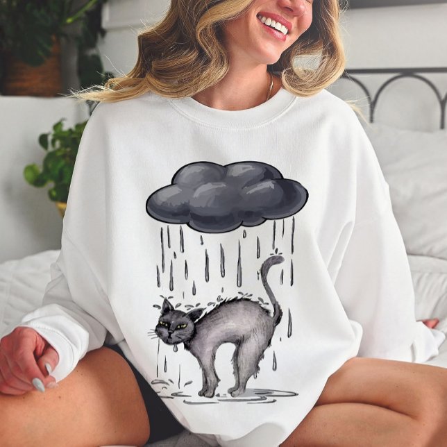 Sweatshirt Chat gris aquarelle le jour de la pluie (Créateur téléchargé)