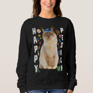 Sweatshirt Chat juif Kippah Happy Pesach Matzah Passover Hol
