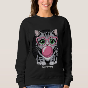 Sweatshirt Chat Mignon Kitty Mangeant de la Gomme et Faisant