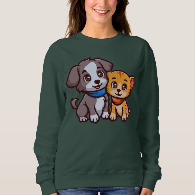 Sweatshirt Chat mignonne et chien pour amoureux des animaux (Devant)