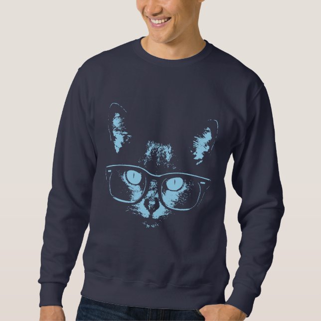 Sweatshirt Chat Nerd bleu (Devant)