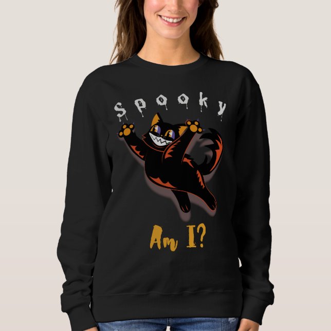 Sweatshirt Chat noir Éffrayant Am Halloween (Devant)