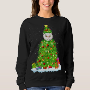 Sweatshirt Chat Persan Noël Éclairage Arbre Drôle Chat Persan