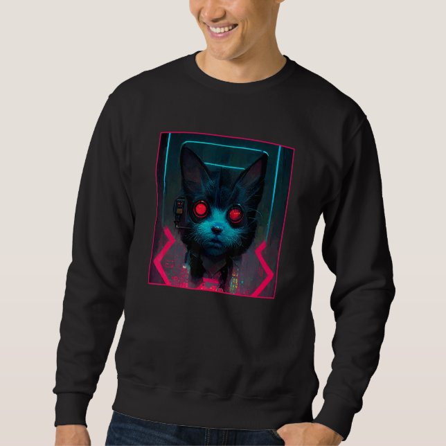 Sweatshirt Chat Robot Techno Cyborg Cyberpunk (Devant)