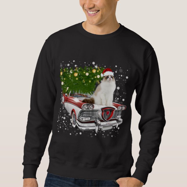 Sweatshirt Chats Marches Camion Rouge Arbre de Noël (Devant)