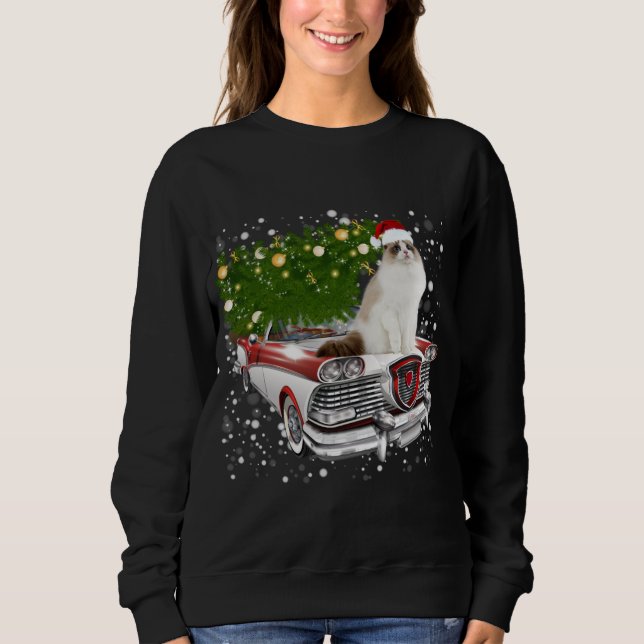 Sweatshirt Chats Marches Camion Rouge Arbre de Noël (Devant)