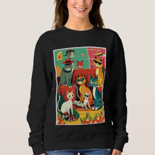 Sweatshirt Chats Modernes du Milieu du Siècle en Vacances