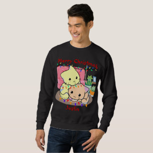 Sweatshirt Chats noël sur tapis, nom personnalisé
