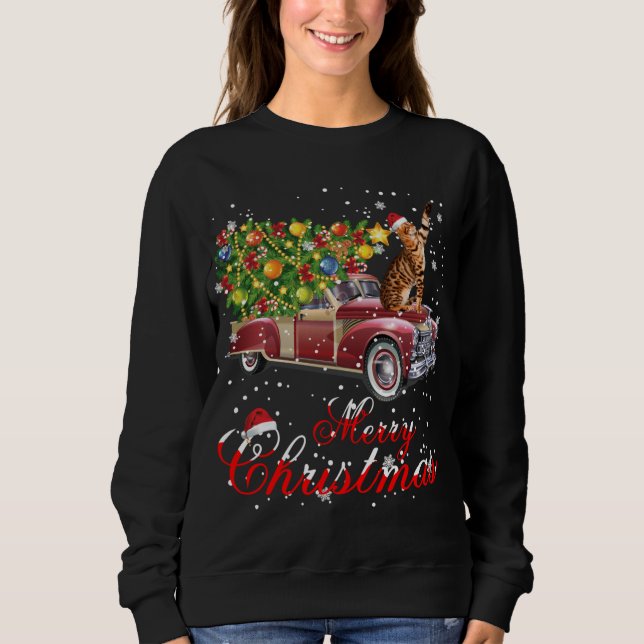 Sweatshirt Chats Rides Camion Rouge Pajama de Noël (Devant)