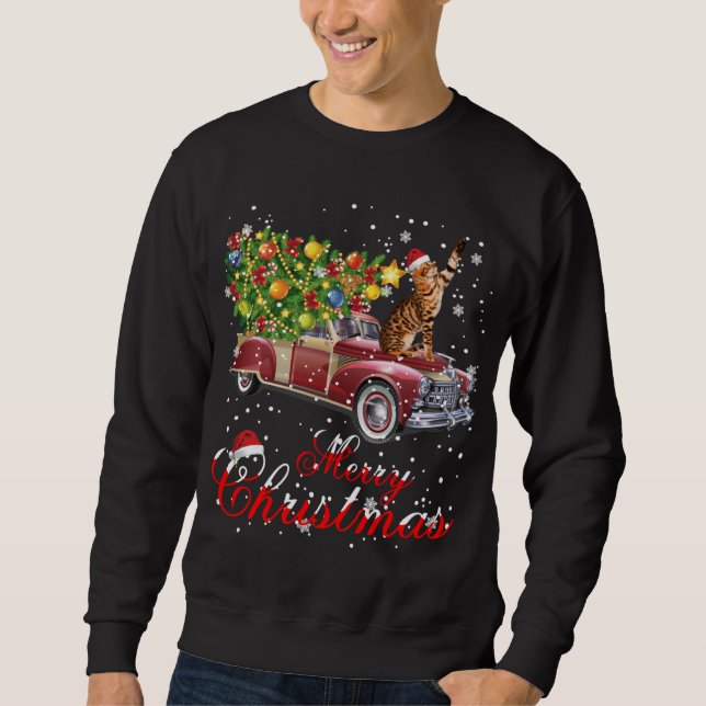 Sweatshirt Chats Rides Camion Rouge Pajama de Noël (Devant)