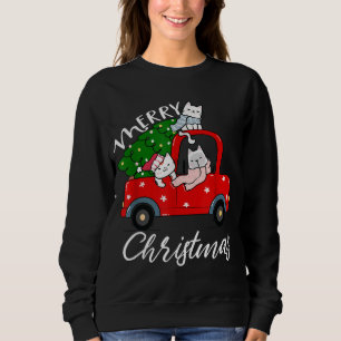 Sweatshirt Chats xmas Chemise Arbre sur Camion Rouge Chat Noë