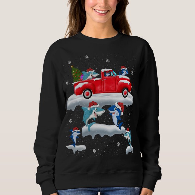 Sweatshirt Chauffage de Noël Arbre Rouge Camion requin Chris (Devant)