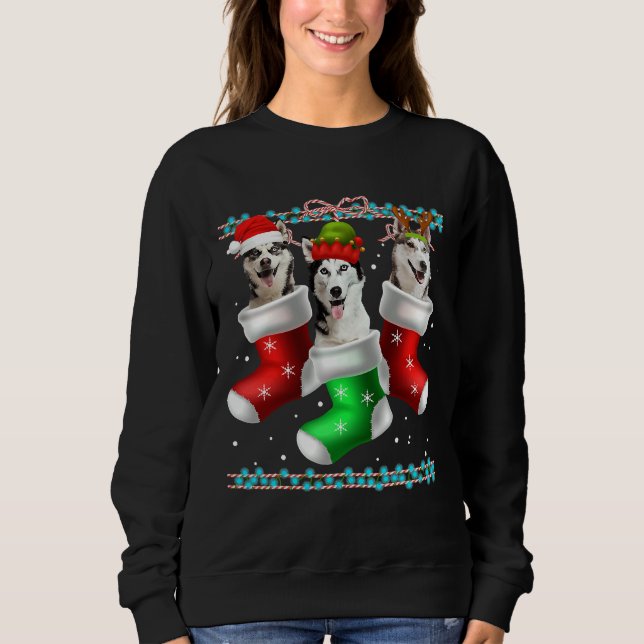 Sweatshirt Chaussettes de Noël Chien Sibérie Husky (Devant)
