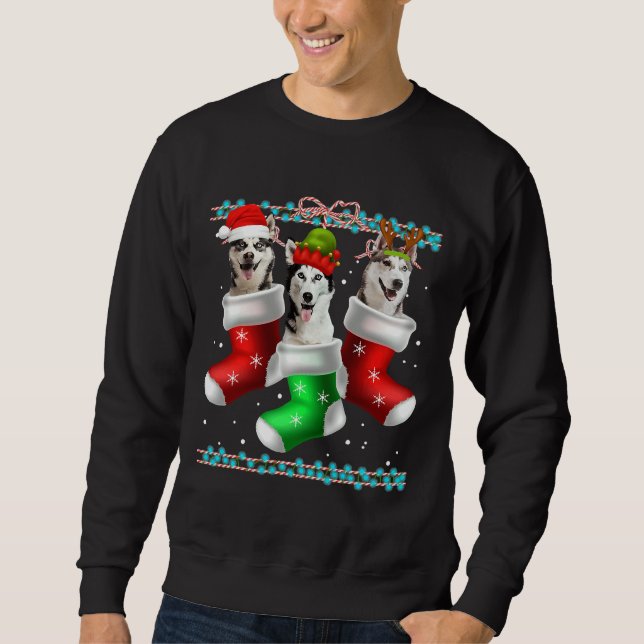 Sweatshirt Chaussettes de Noël Chien Sibérie Husky (Devant)