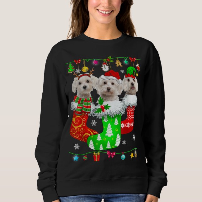 Sweatshirt Chaussettes de Noël Pyjama Maltais Chien Chien Chi (Devant)