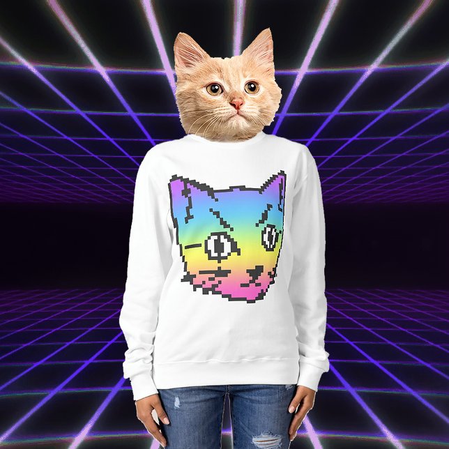SWEATSHIRT CHEMISE À MANCHES LONGUES VIDEO KITTY CAT EN PIXEL (Créateur téléchargé)