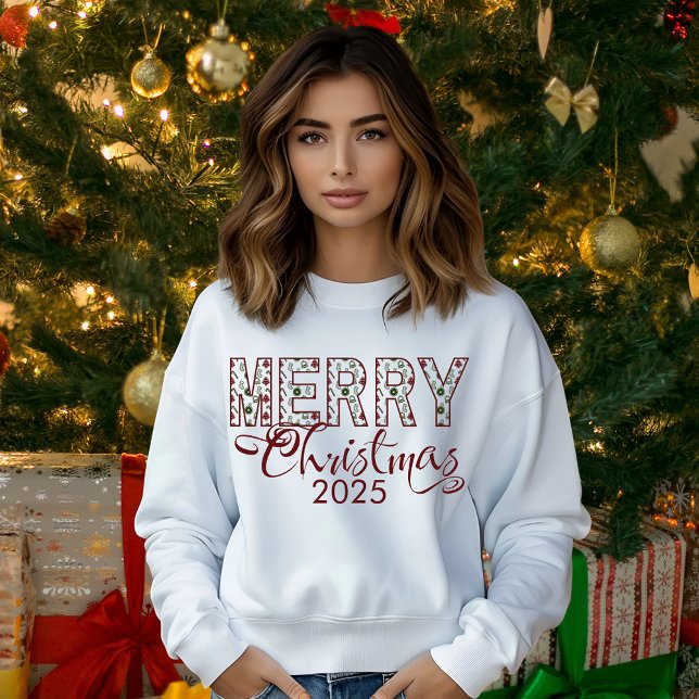 Sweatshirt Chemise blanche rouge Joyeux Noël 2025 à manches l (Créateur téléchargé)