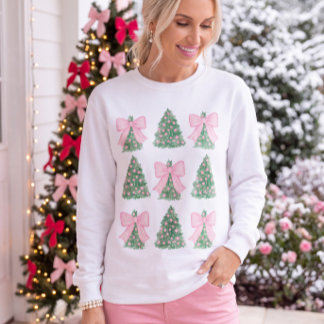 Sweatshirt Chemise de Noël à motif d'arbres avec nœuds roses