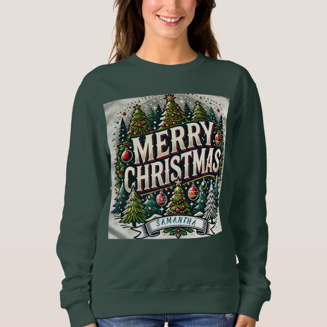 Sweatshirt Chemise de Noël Joyeuse Personnalisable - Ajouter  (Devant)