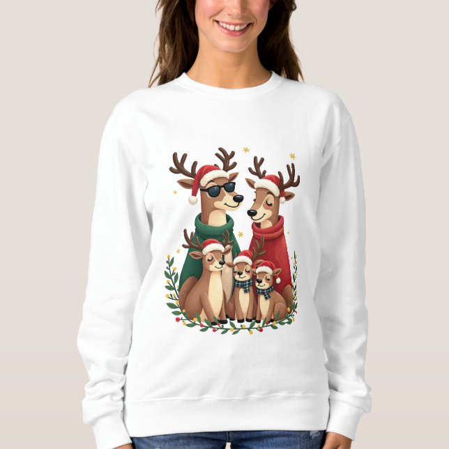 Sweatshirt Chemise de Noël Reindeer Family (Devant)