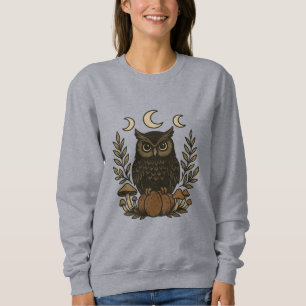 Sweatshirt Chemise Mystical Owl Moon Phases - Gothique Witchy