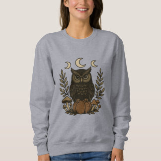 Sweatshirt Chemise Mystical Owl Moon Phases - Gothique Witchy