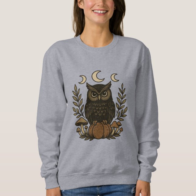 Sweatshirt Chemise Mystical Owl Moon Phases - Gothique Witchy (Devant)