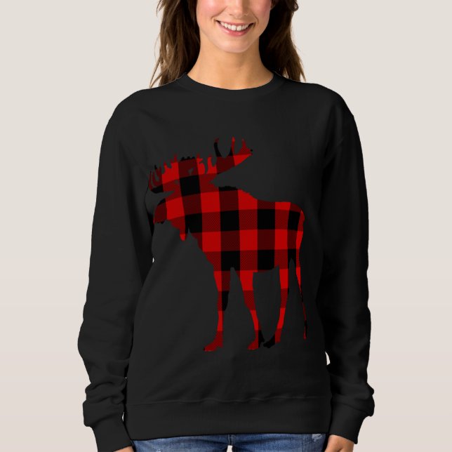 Sweatshirt Chemise Rouge Plaid de Moose Buffalo Cadeau (Devant)