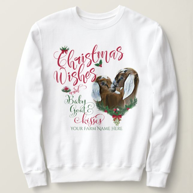 Sweatshirt CHÈQUE | voeux de Noël Bébé Chèvre Baisers Nubian  (Design devant)