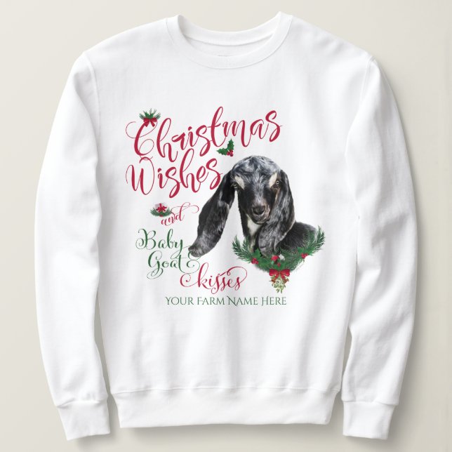 Sweatshirt CHÈQUE | voeux de Noël Bébé Chèvre Baisers Nubian  (Design devant)