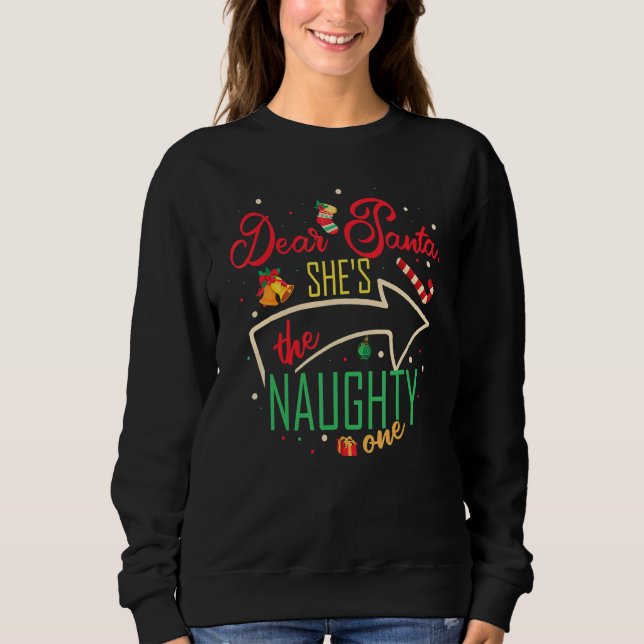 Sweatshirt Cher Père Noël Elle est la méchante Soeur Un Frère (Devant)
