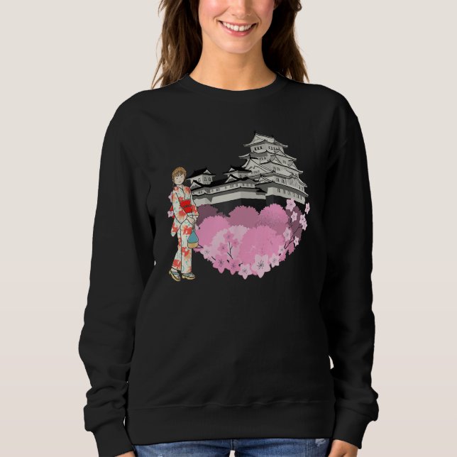 Sweatshirt Cherry Blossom Flowers and Japanese Girl Japanese  (Devant)
