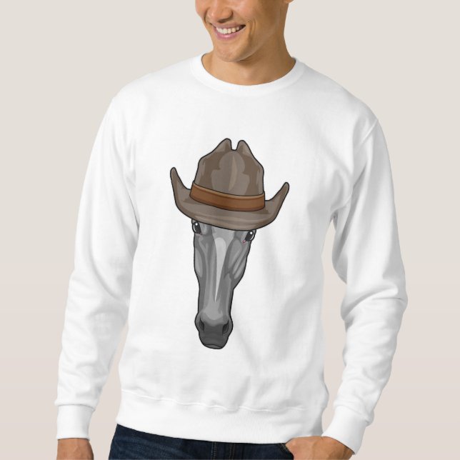 Sweatshirt Cheval comme Cowboy avec Casquette (Devant)