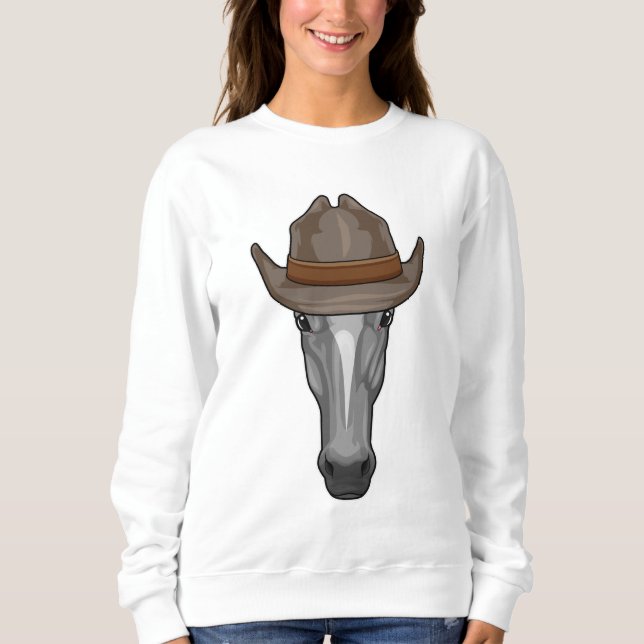 Sweatshirt Cheval comme Cowboy avec Casquette (Devant)