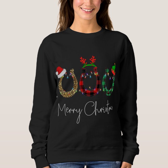 Sweatshirt Cheval de Noël Léopard Plaid Santa Hat Horse (Devant)