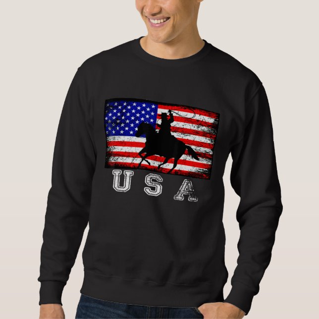 Sweatshirt Cheval Drapeau Américain en détresse 5 (Devant)