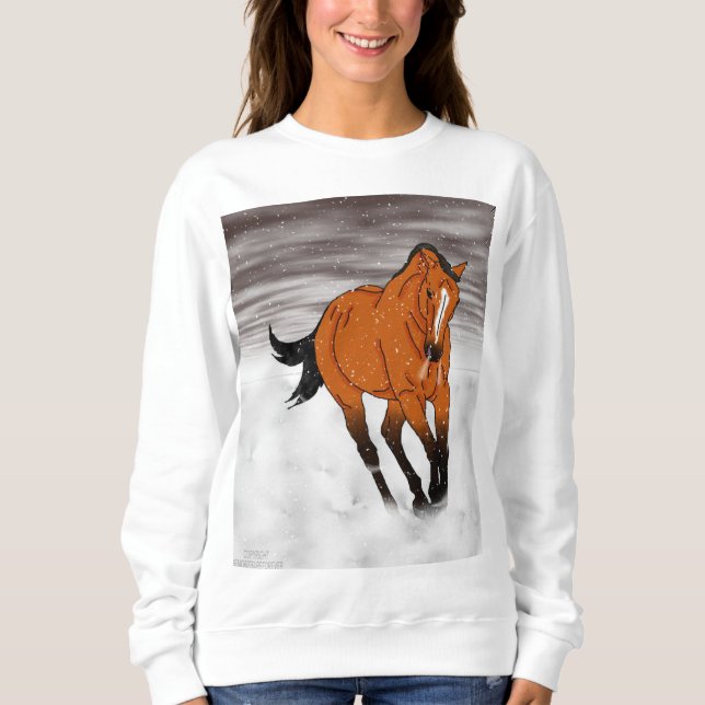 Sweatshirt Cheval gambadant de peau de daim dans la neige (Devant)