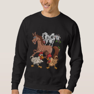 Sweatshirt Cheval Vache Poulets Enfants Ferme Amusante Agricu