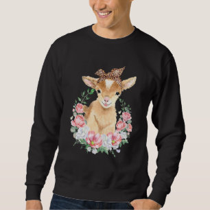 Sweatshirt Chèvre mignonne avec bandeau léopard Boho Fleur mi