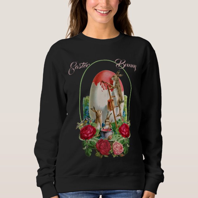 Sweatshirt Chic Aquarelle Florale Rose Wreath Lapin de Pâques (Devant)