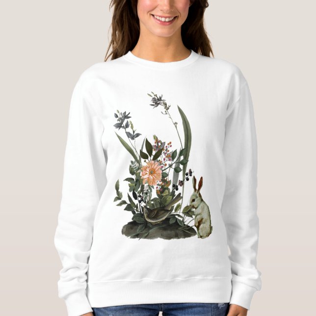 Sweatshirt Chic Aquarelle Oiseau Verdure Floral Lapin de Pâqu (Devant)