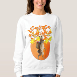Sweatshirt Chic Orange Fleurs Florales Lapin de Pâques Oeuf L