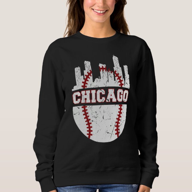 Sweatshirt Chicago Distressed Baseball   Retro Skyline   USA (Devant)