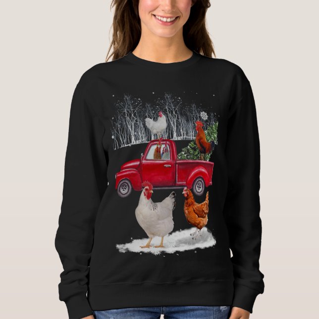 Sweatshirt Chicken équitation Camion Rouge Joyeux Noël Poulet (Devant)