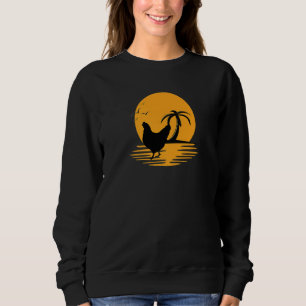 Sweatshirt Chicken Retro Sunset Funny Farmer
